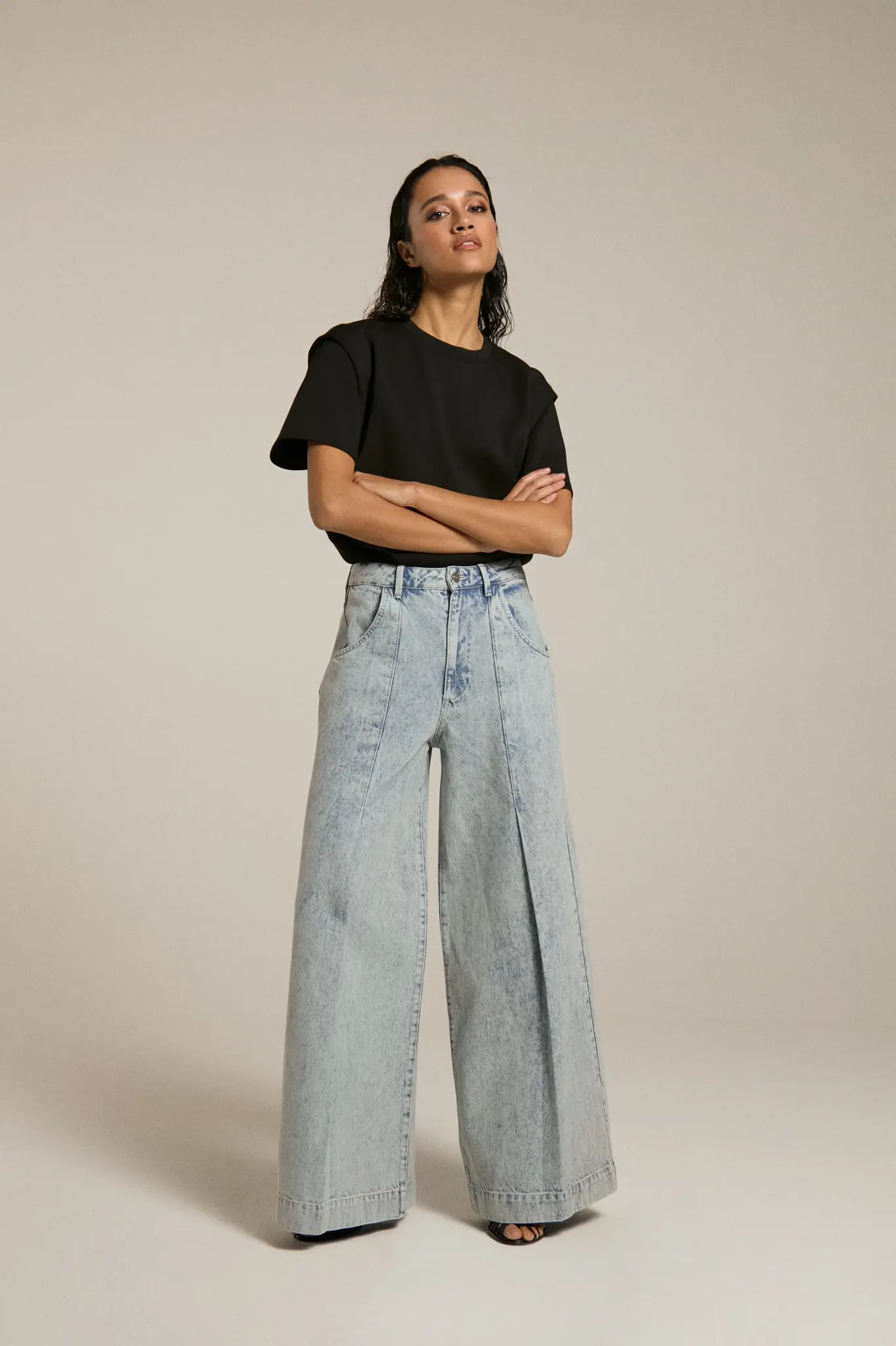 Homage to Denim H-cw25m52 wide leg jeans with pleat detail