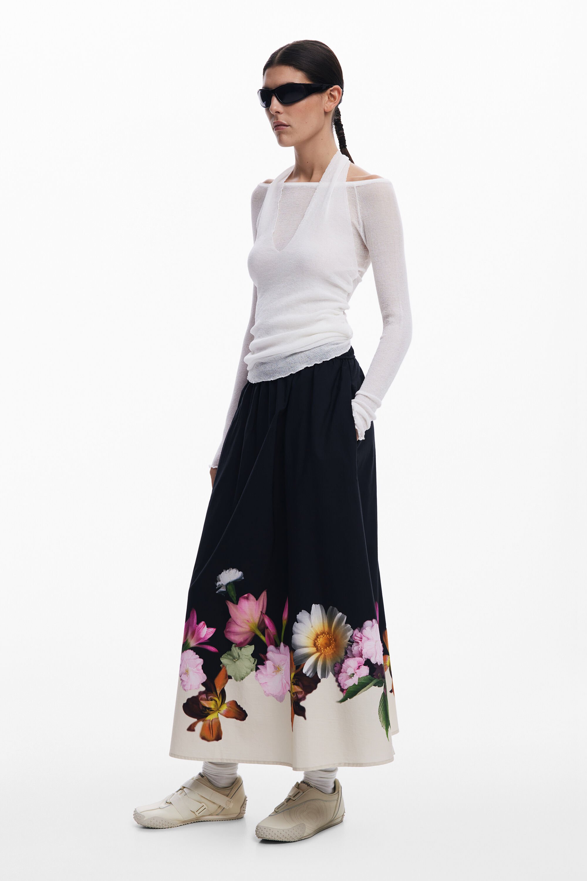 Desigual Midirok met bloemen - BLACK