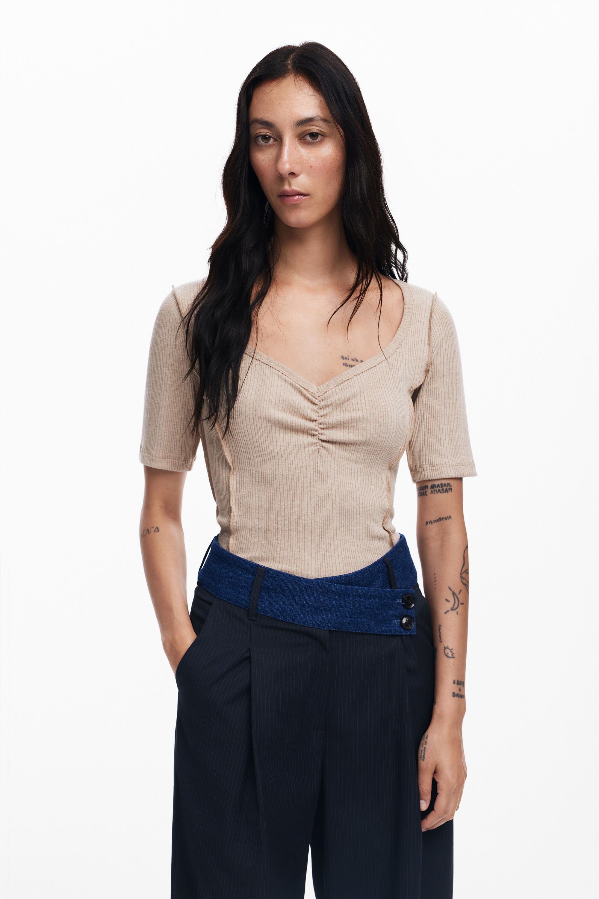 Desigual Shirt met geplooide halslijn - WHITE