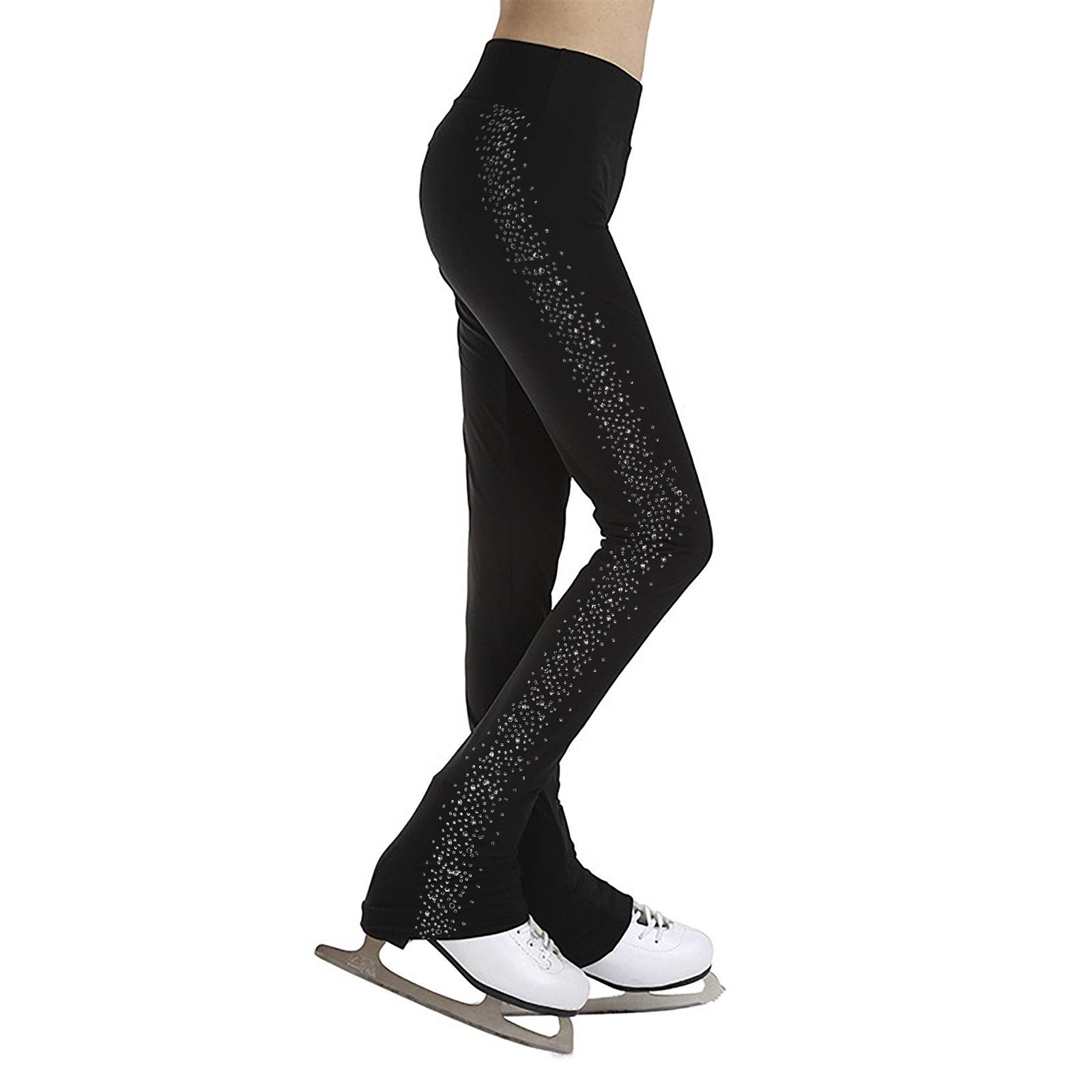 Sxiwei Kinderen Meisjes Kunstschaatsbroek Zijkant Strass IJsschaatsen Oefenleggings Voetloze Dans Training Tights 9-10 Years