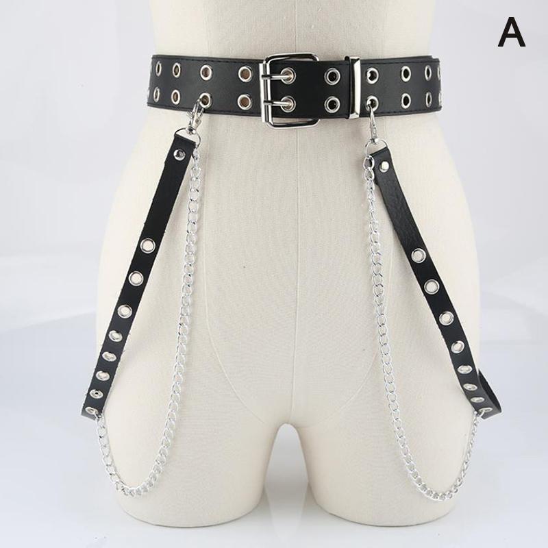 Foreign Parts Punk Gothic kunstleer riem vrouwen verstelbare metalen ketting ring taille riem A