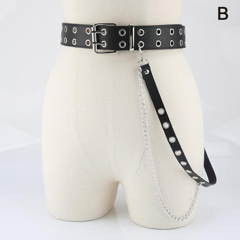 Foreign Parts Punk Gothic kunstleer riem vrouwen verstelbare metalen ketting ring taille riem B