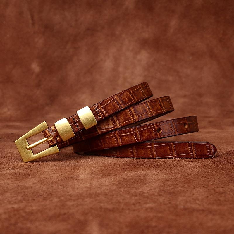 L.RIDING PULO Dunne riem van puur rundleer voor dames met jurk Veelzijdige mode-stijl Rok met krokodillenpatroon Echte leren riem voor dames 115cm