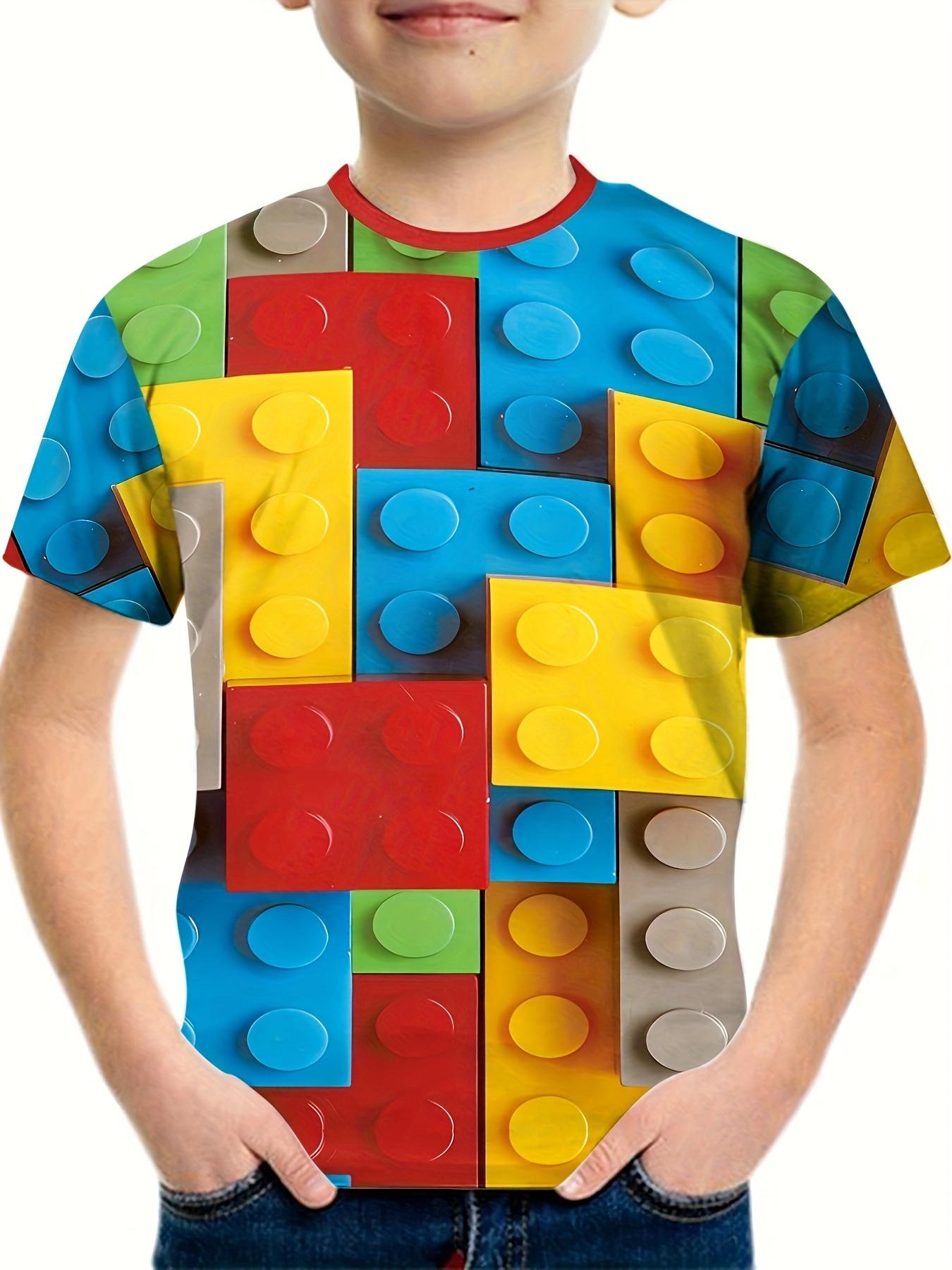 Men look 3D Clothes Kinderkleding Jongens T-shirt Korte Mouw Kinder T-shirts 3D Bouwstenen Print Grappige Kinder Zomerkleding Meisjeskleding 110