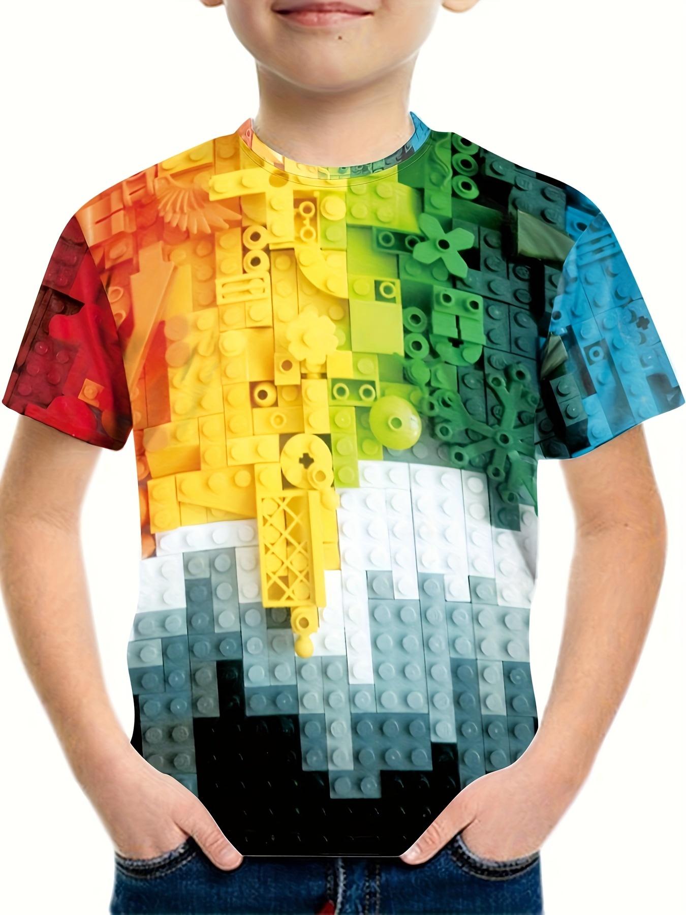 Men look 3D Clothes Kinderkleding Jongens T-shirt Korte Mouw Kinder T-shirts 3D Bouwstenen Print Grappige Kinder Zomerkleding Meisjeskleding 130