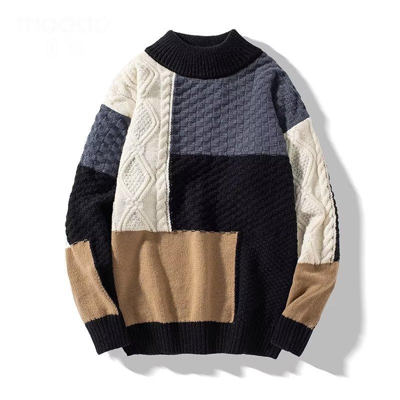 Damaiya11 Mode all-match patchwork truien truien heren winter casual losse wol warme gebreide coltrui truien top M