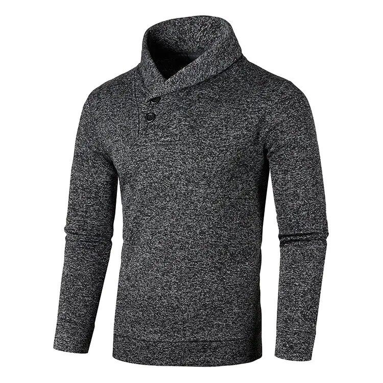 QGOOD Sweatwear Half Turtleneck Heren Truien Knoop Hals Effen Kleur Warme Slanke Dikke Sweatshirts Winter Pullover Heren XXXL donkergrijze kleur