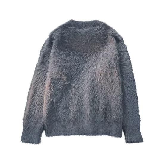 PLUM LAI Herfst Winter Heren Trui Oversized Mid Lengte Pure Kleur Fluffy Ronde Hals Lange Mouwen Pullover Elastisch L grijs