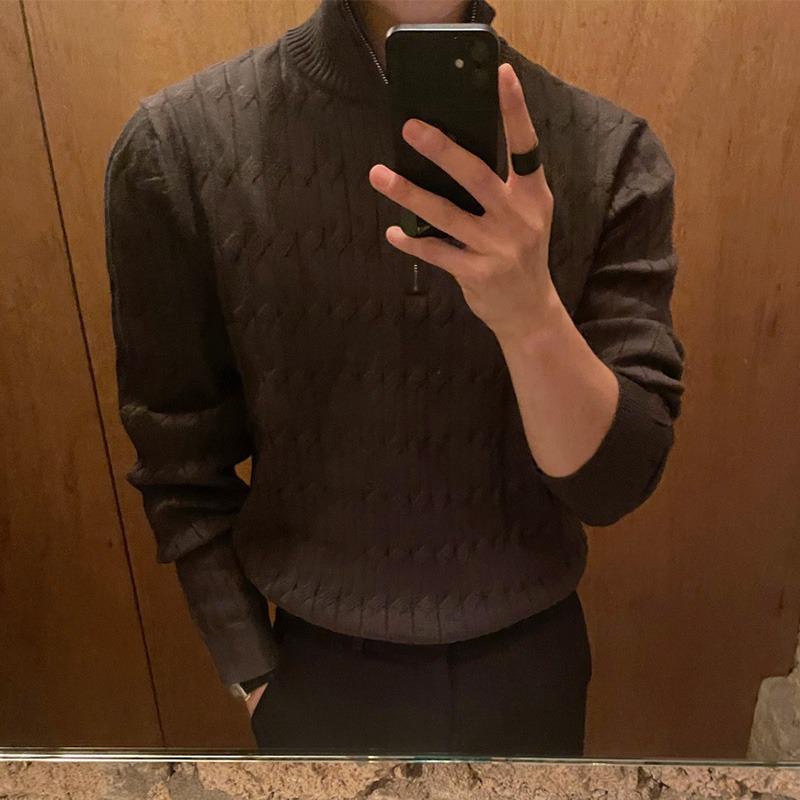 VantaGoods Heren High-End Witte Half-Turtleneck Rits Gebreide Pullover Trui, Modieus en Veelzijdig Lang Mouw Jasje M zwart