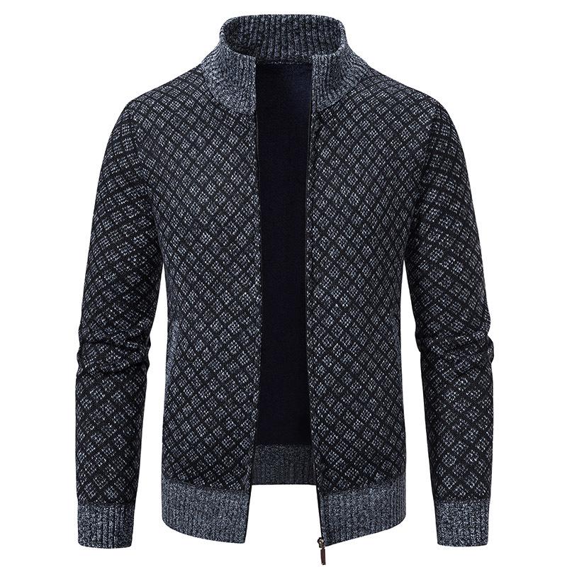 VantaGoods Heren gebreid vest met opstaande kraag - dikke geribbelde fluwelen trui voor herfst/winter (Middelbare leeftijd en ouderen) L