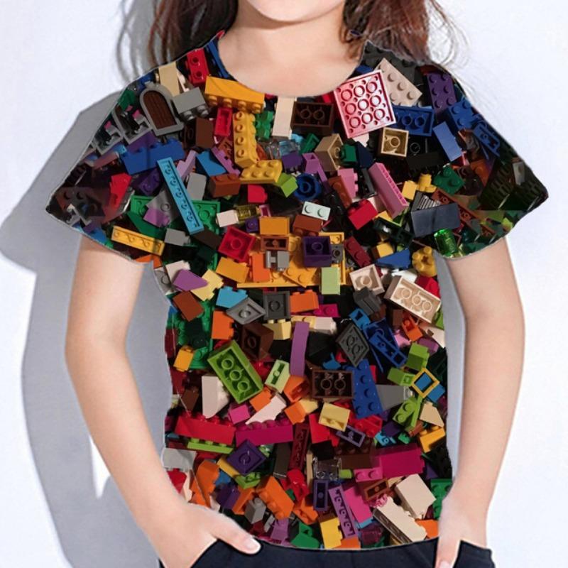 ETST WENDY 012 3D Kleurrijke Bakstenen Korte Mouw T-shirts Zomer Kinderen Jongenskleding T-shirt Voor Meisjes Kinderkleding Mode 2023 T-shirts Tops 160CM