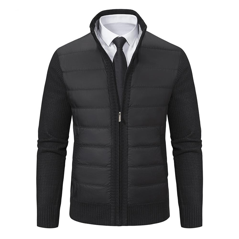 Clothing1 Herfst Winter heren Sweatercoat Patchwork Vest Mode Stand Kraag Trui Jassen Mannen Slanke Vest Gebreide Bovenkleding Man M zwart