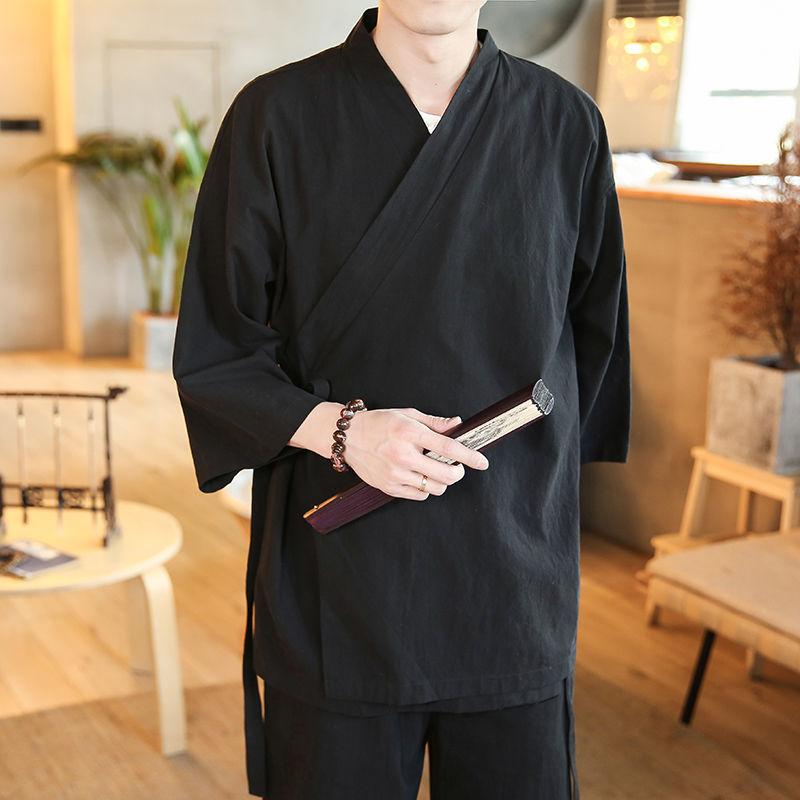 DSorothy Solide heren kimono Japanse streetwear heren heren Japanse kleding overhemd blouse Koreaanse kleding vest L