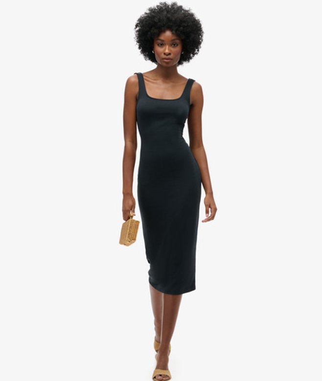 Superdry Jersey Midi-jurk met Vierkante Hals Zwart