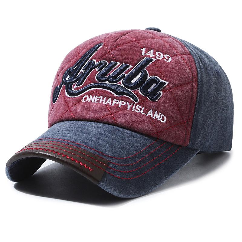 ONIHUA Katoenen denim stereo Engelse letter geborduurde baseballpet voor heren dames zonneschermpet blauw/rood