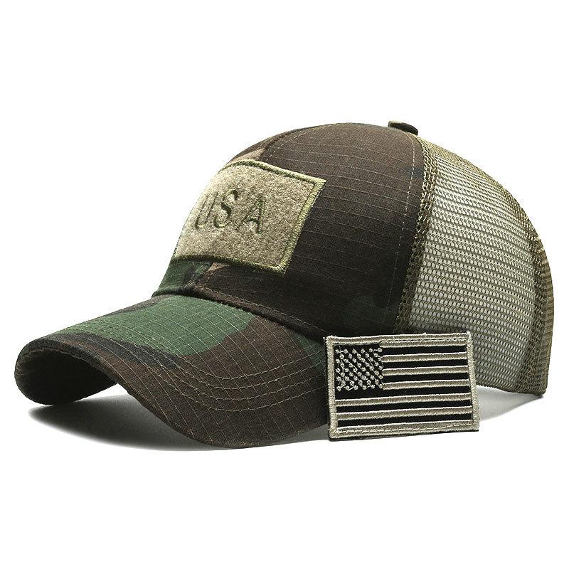 Hi Cap Amerikaanse stempel scheurlabel Klittenband pet outdoor zonbescherming honkbal net hoed tactische heren camouflage hoed adjusable