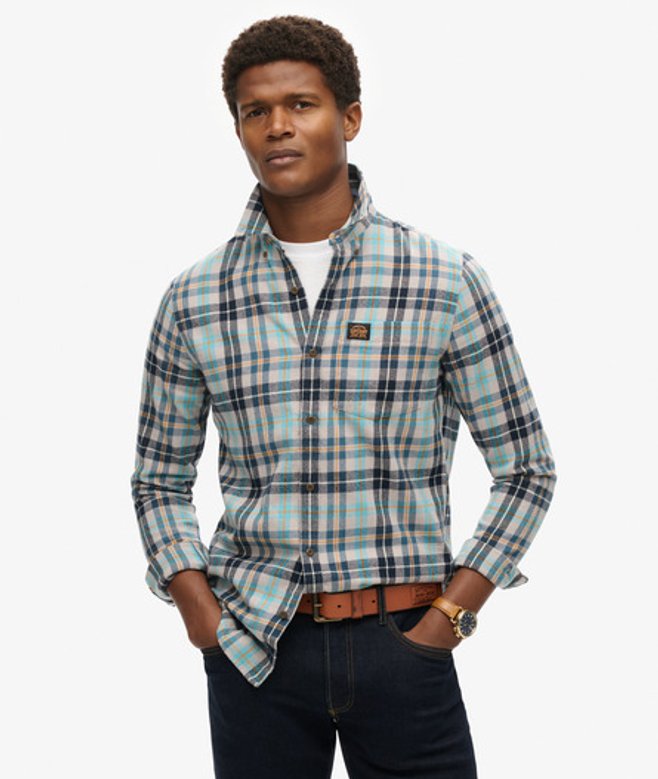 Superdry Katoenen Houthakkersoverhemd met Lange Mouwen Lichtgrijs