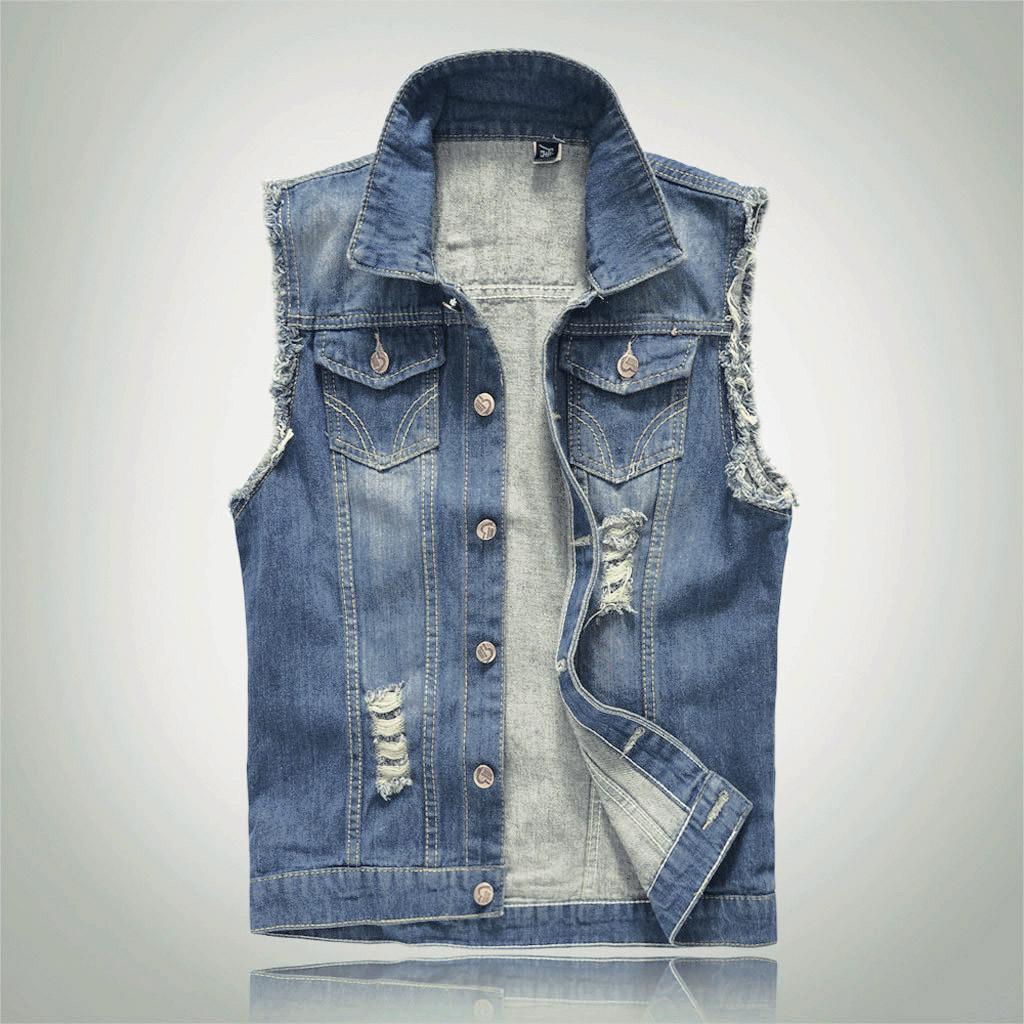 Molihua Nieuw mode-denimvest voor heren, casual cowboyjack in schouderblouse XL blauw