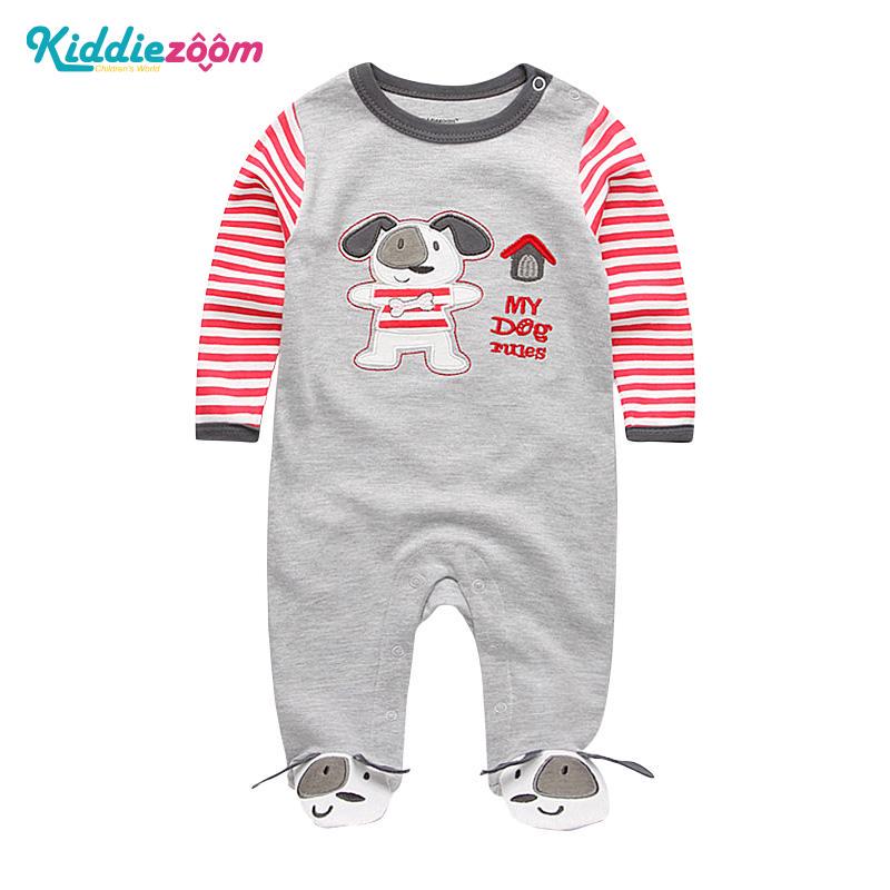 KIDDIEZOOM Jongens Meisjes Cartoon Gestreepte Print Home Romper Pyjama Pasgeboren Baby Babykleding 3M