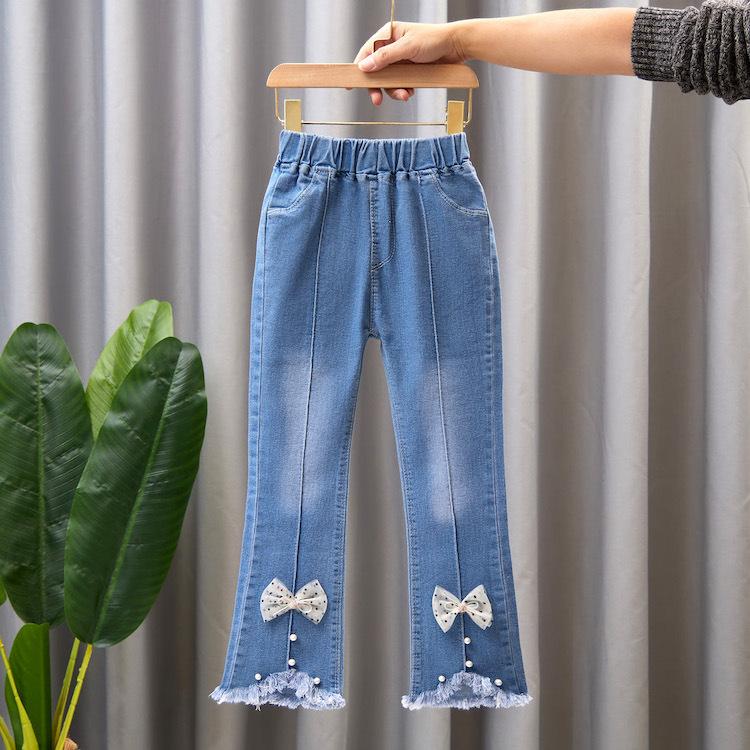 Lucky Jack Meisjesjeans Lente en herfst Kinderbroek met wijde pijpen Baby Casual flare-broek voor meisjes 140cm