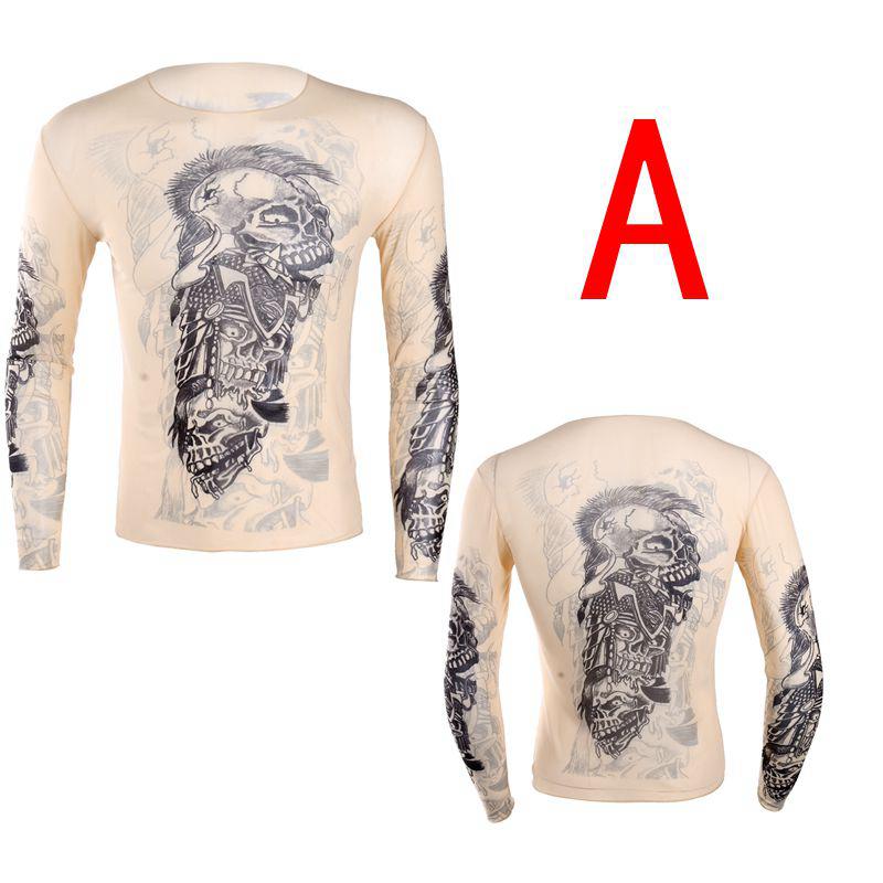 IEFiEL Heren T-shirt Fake Tattoo Design Elastisch doorzichtig volledig O-hals T-shirt voor heren Halloween-kleding A