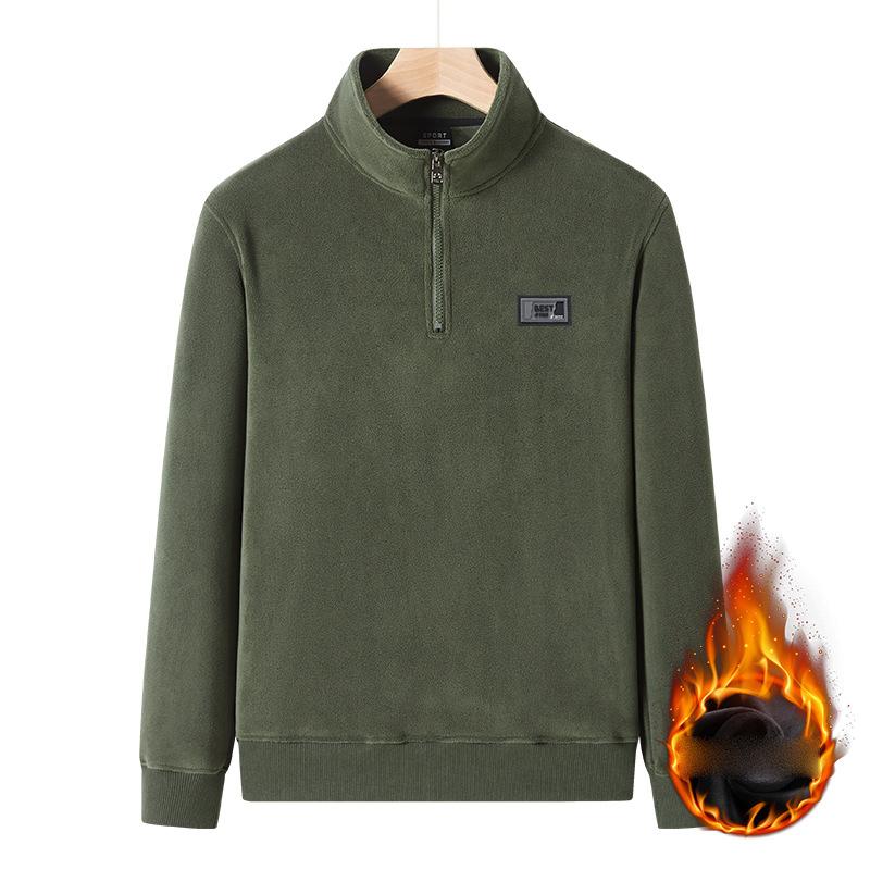 Phoca largha Heren sweatshirt Warme Sherpa gevoerde sweatshirts Lange mouwen Ondergoed Tops Winter Fleece Pullover Grote maten voor heren Effen kleur Dikke T-shirts 9XL legergroene kleur