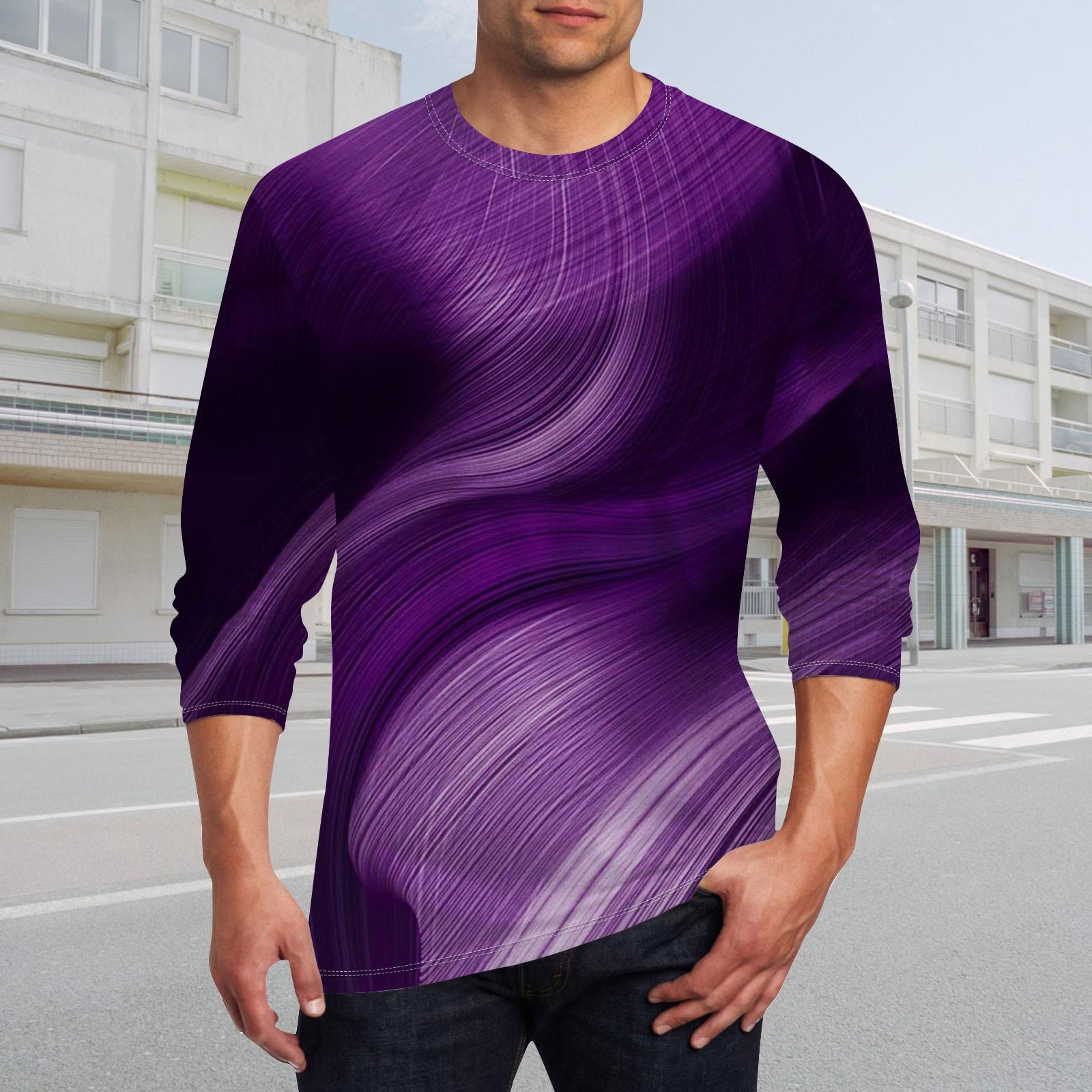 Linglong Heren T-shirt O-hals Kleding Kleding Buiten Lange Mouw Print Modeontwerper Vintage S paars