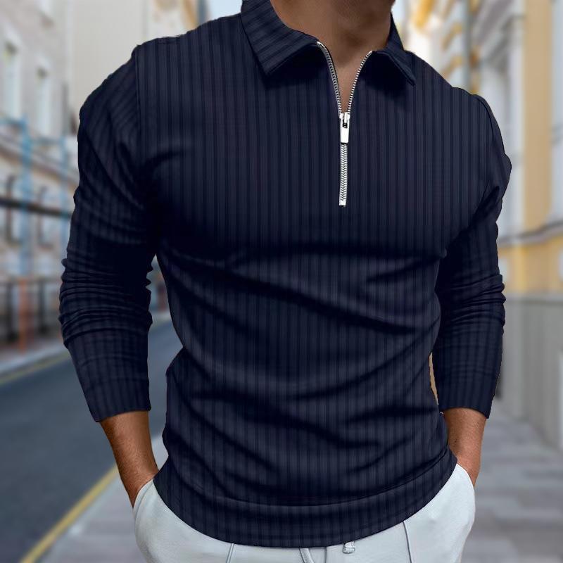 3D Fashion Design Clothing Poloshirts Heren Lange Mouw Fijne Lijnen Print Nieuw Heren Poloshirt Lange Mouw Rits T-shirt Top 2XL blauw