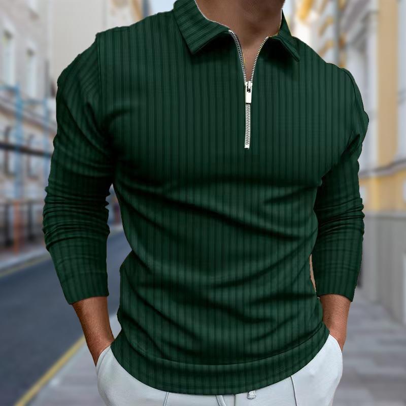 3D Fashion Design Clothing Poloshirts Heren Lange Mouw Fijne Lijnen Print Nieuw Heren Poloshirt Lange Mouw Rits T-shirt Top L groen