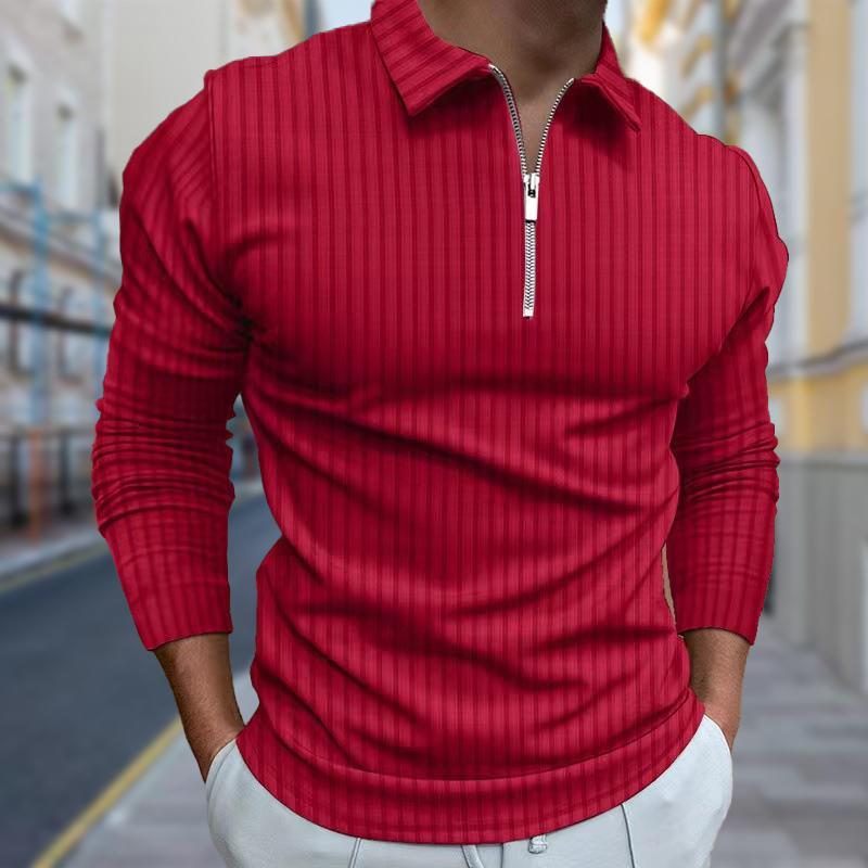 3D Fashion Design Clothing Poloshirts Heren Lange Mouw Fijne Lijnen Print Nieuw Heren Poloshirt Lange Mouw Rits T-shirt Top 2XL rood