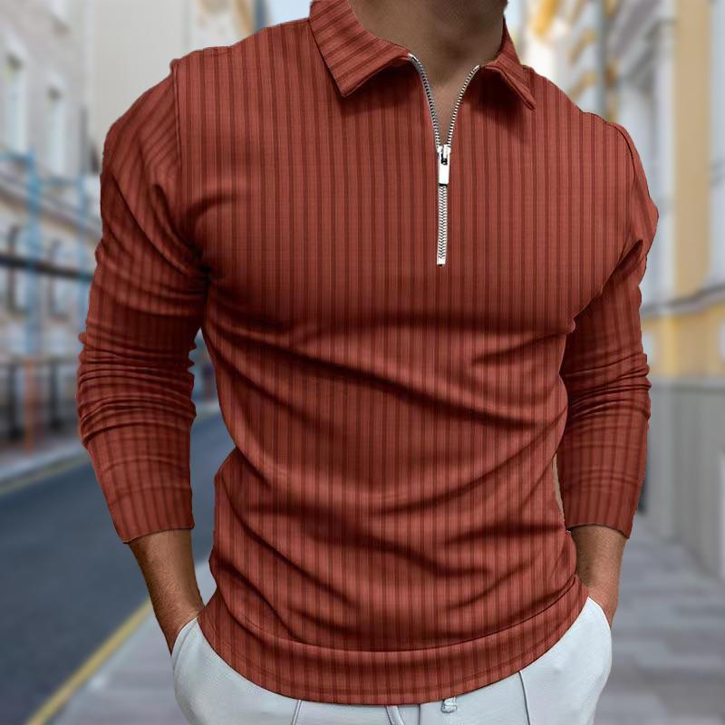 3D Fashion Design Clothing Poloshirts Heren Lange Mouw Fijne Lijnen Print Nieuw Heren Poloshirt Lange Mouw Rits T-shirt Top XL bruin