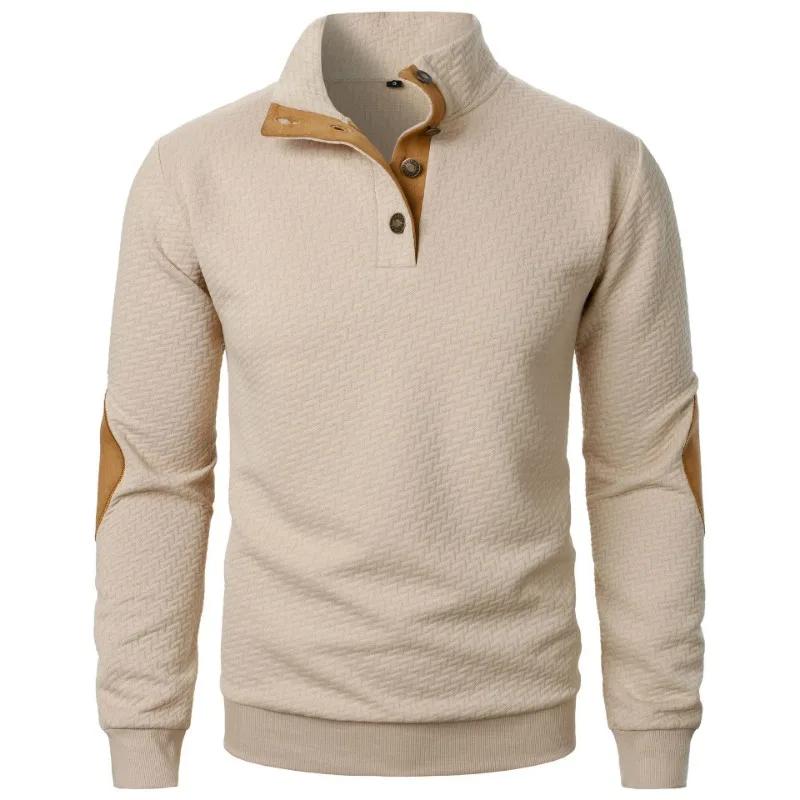 MILU Heren Sweatshirts met lange mouwen Casual Button Down Revers Standkraag Henley Poloshirts Pullover Trui Lichtgewicht Streetwear L kaki