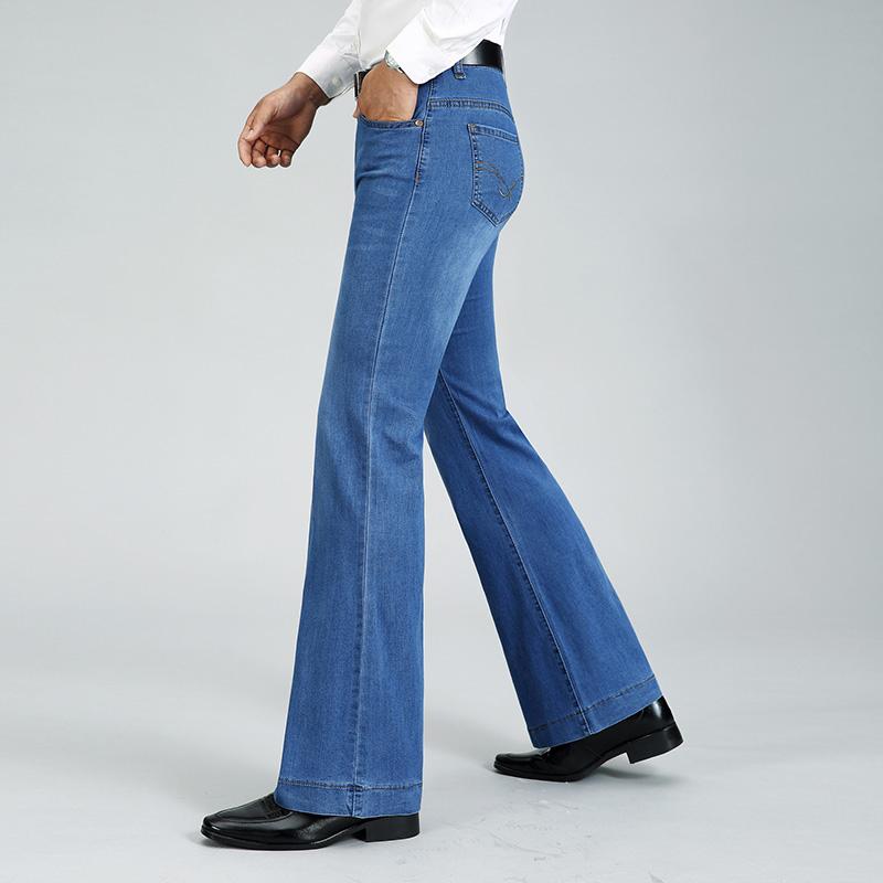 LFSZY121 Heren Stretch Losse Wijde Jeans Flared Denim Broek Mid Waist Denim Flared Broek 32 lichtblauwe kleur