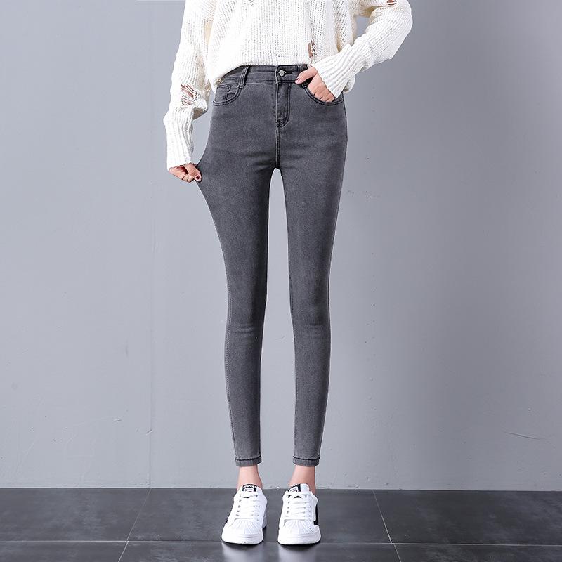 Zhuoneng Clothing Lente-, zomer-, herfst- en winterseizoen Veelzijdige jeans met hoge taille Dames dunne elastische broek voor kleine voeten Meisjes kokerbroek Modieus 32
