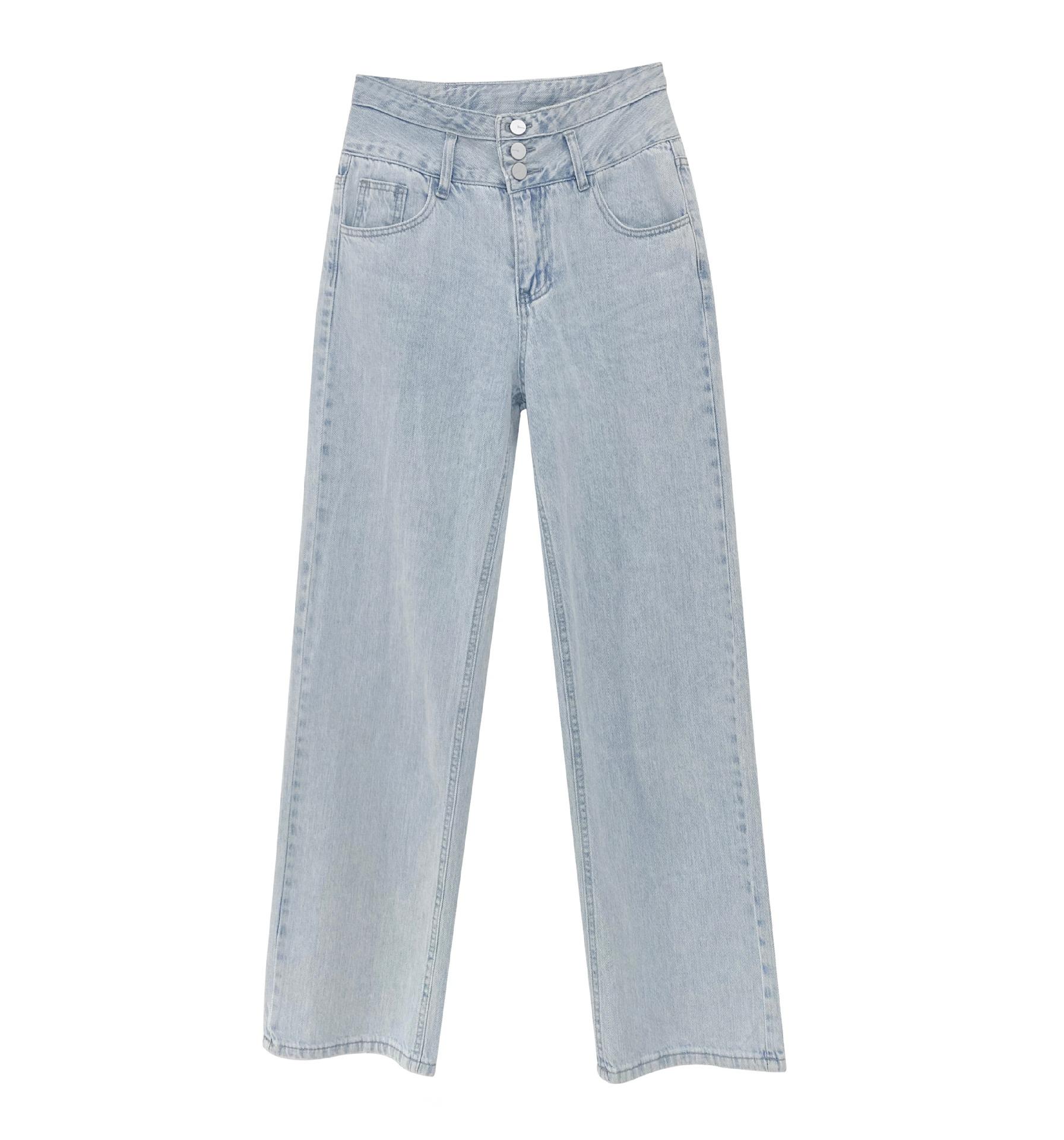 CANVAUS Vintage hoog getailleerde broek knop jeans voor vrouwen draperen losse rechte wijde pijpen broek XL