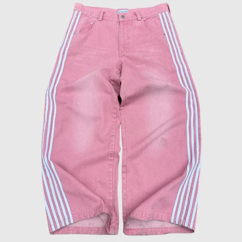GEMTIDE Y2K Baggy Jeans hoge kwaliteit Geborduurde Gestreepte Harajuku Sweatpants heren dames Hip Hop streetwear Casual wijde pijpen Denim Broek L