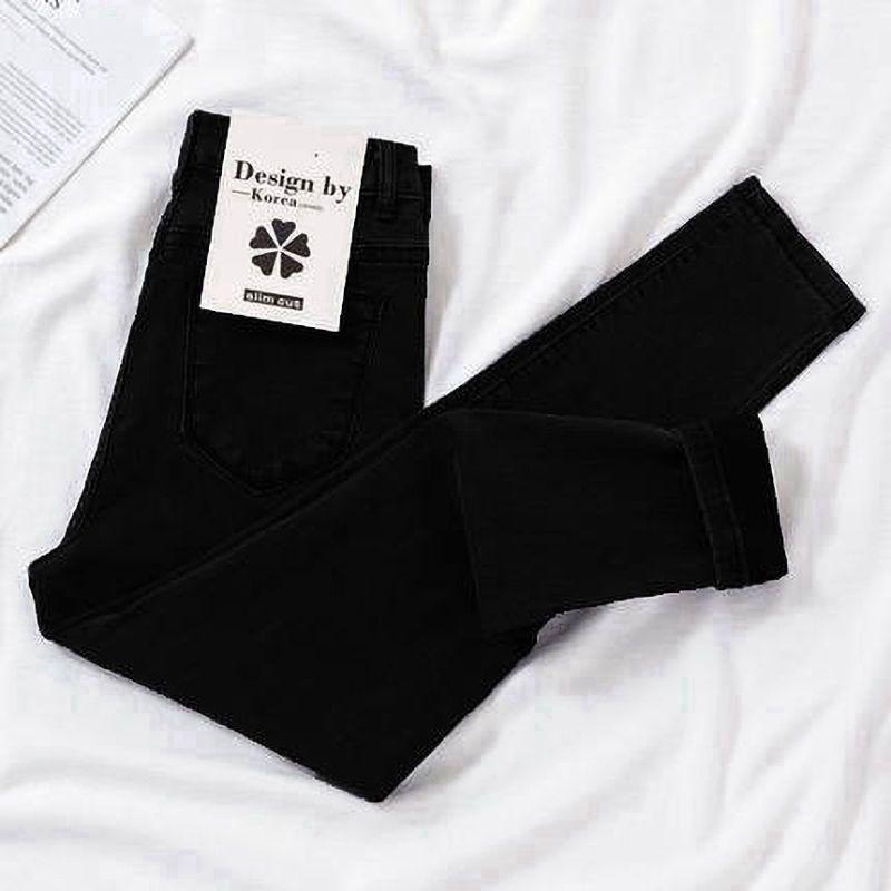 VantaGoods Dames High-Waist Slim Koreaanse Pencil Jeans, Veelzijdige Nine-Point Stijl, Elastische Pasvorm voor Herfst 2021 29 zwart