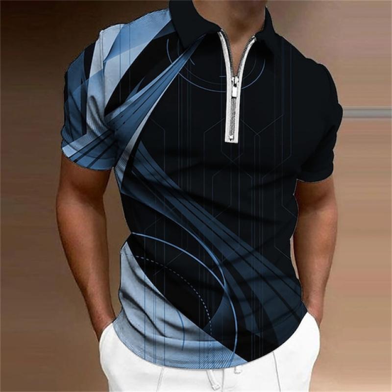Haojun 2023 zomer nieuw herenpoloshirt met polokraagrits, casual rits half open kraag herentops poloshirt. XL blauw/zwart