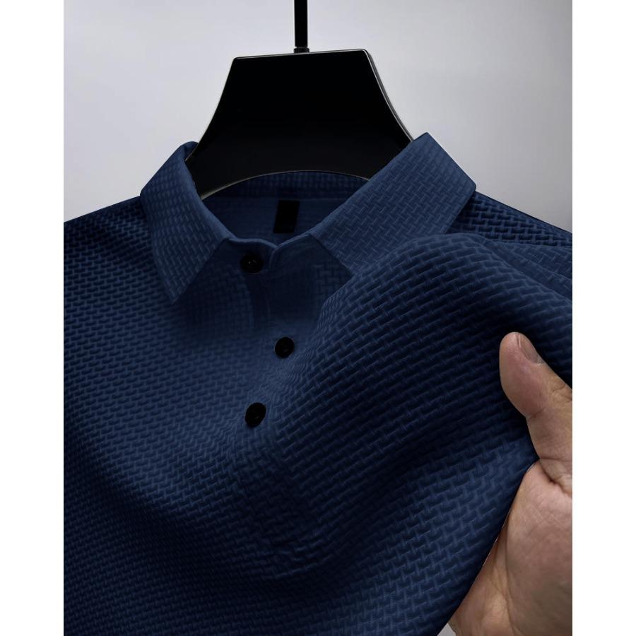 HerSight Mesh Ice Silk Polo's Top T-shirt met korte mouwen Heren reverskraag Zomer effen kleur glijdende poloshirts XXXL marineblauwe kleur