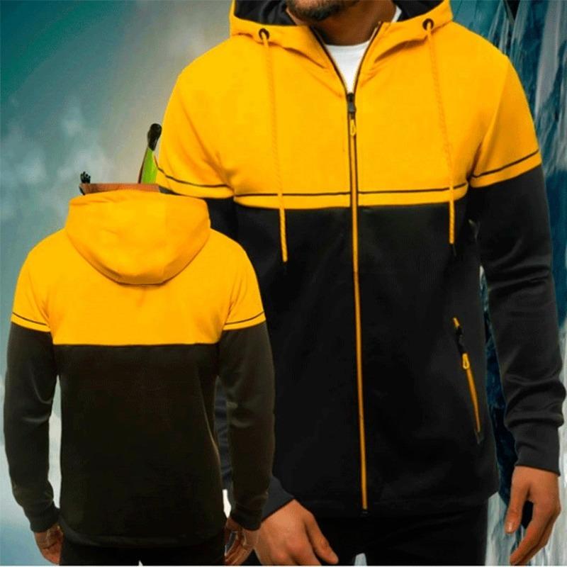Cloth W 2024 Herfst en Winter Nieuwe Heren Casual Cardigan Capuchon Trui Jeugd Kleur Bijpassende Herenjas 3XL geel