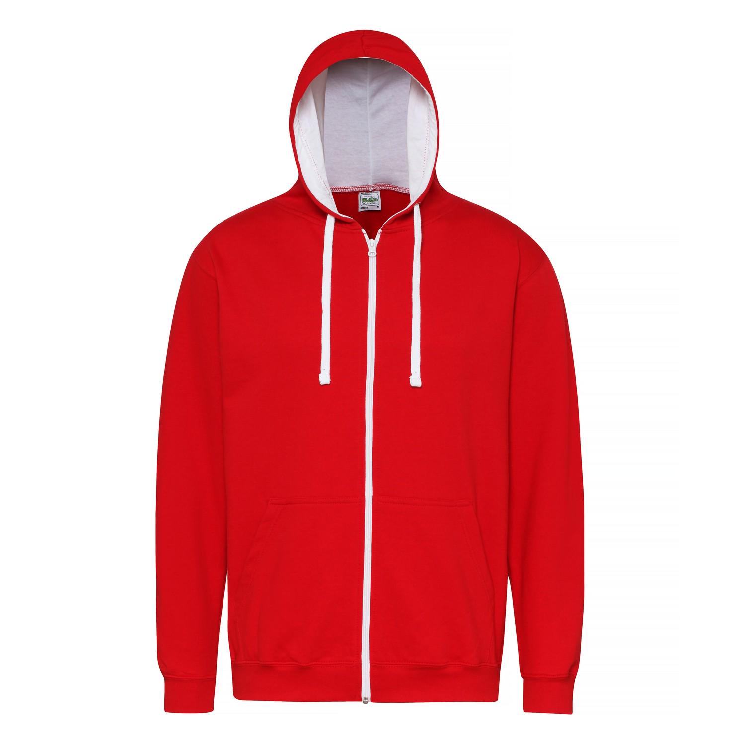 Awdis Heren Varsity Sweatshirt met capuchon / Hoodie / Zoodie wit/brandweerauto rode kleur
