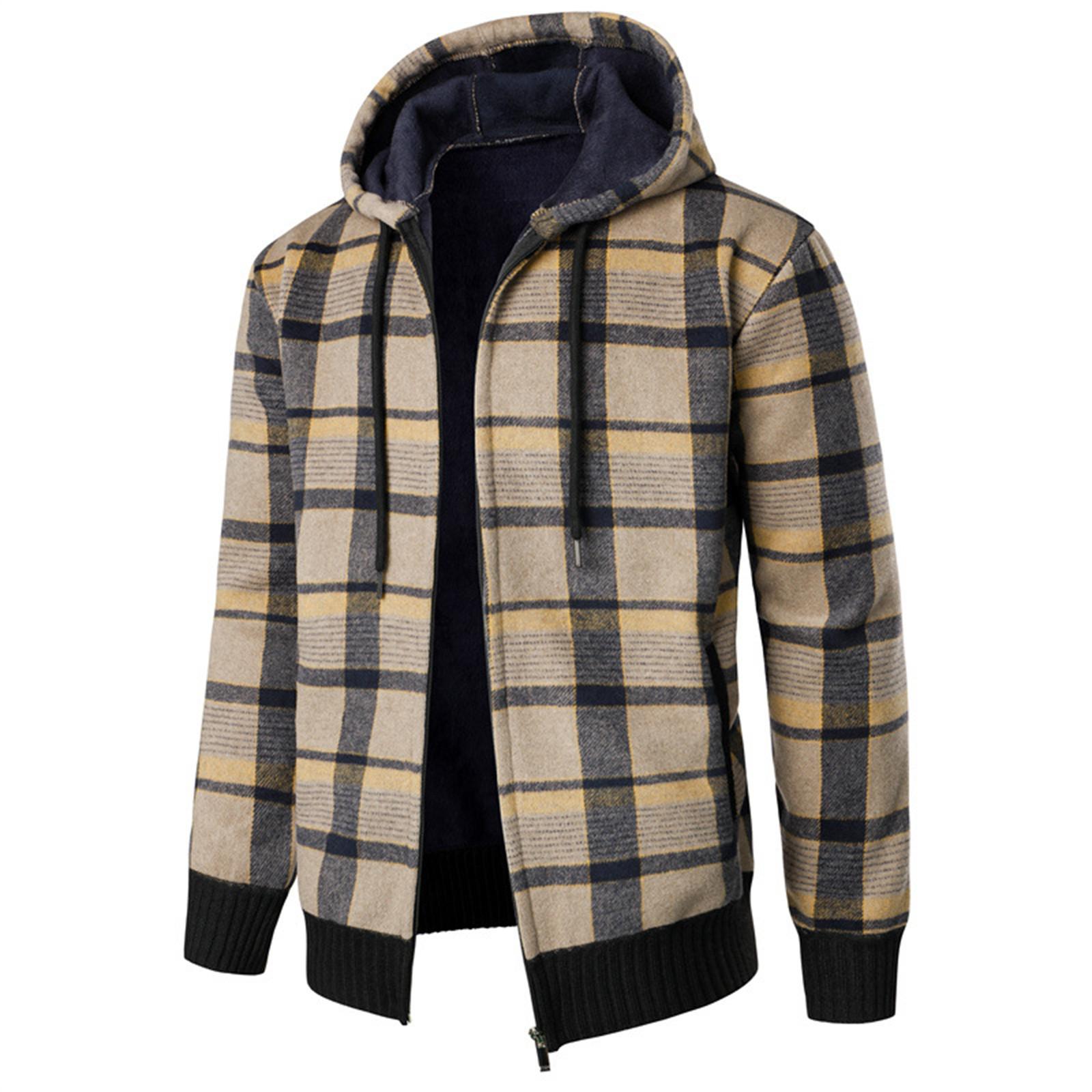 Ren Bag Herenjas met capuchon, pluche, geruit breiwerk met trekkoord, trui, warme effen kleur jassen, tops XXXL geel