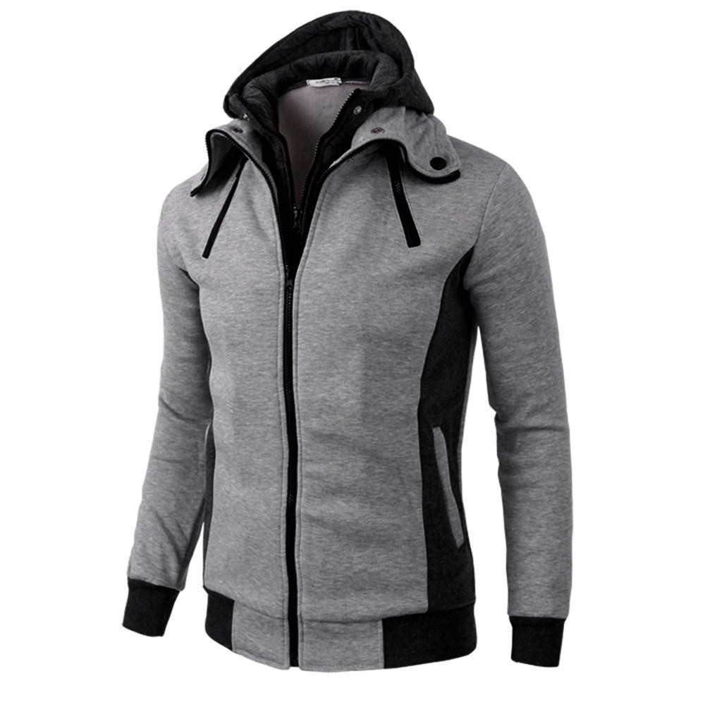 Ren Bag Heren herfst winter warm casual rits lange mouw jas met capuchon top blouse jas 3XL grijze kleur