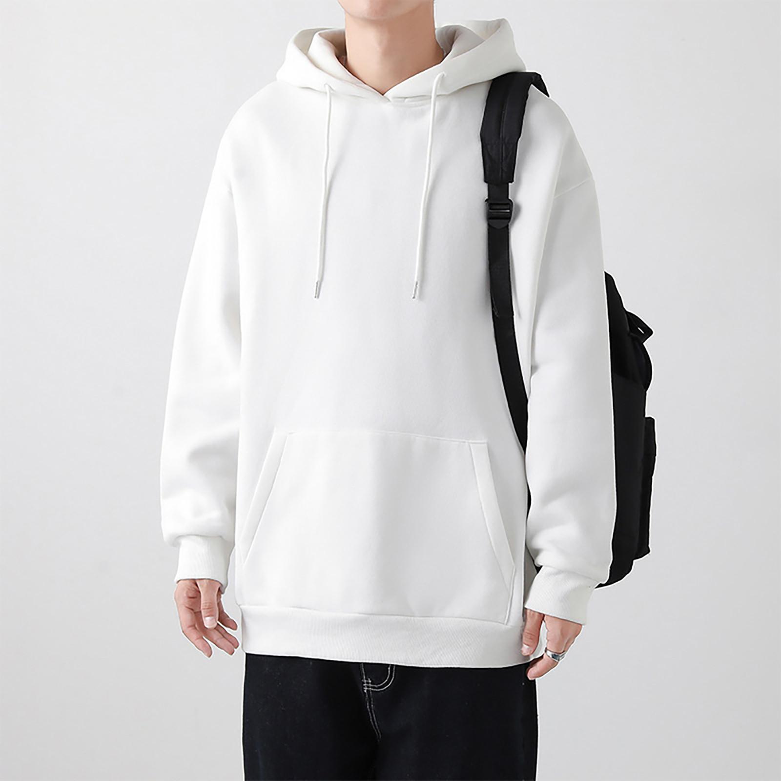 Ren Bag Heren herfst- en winter effen kleur sport-casual trui met lange mouwen en lange mouwen XL wit