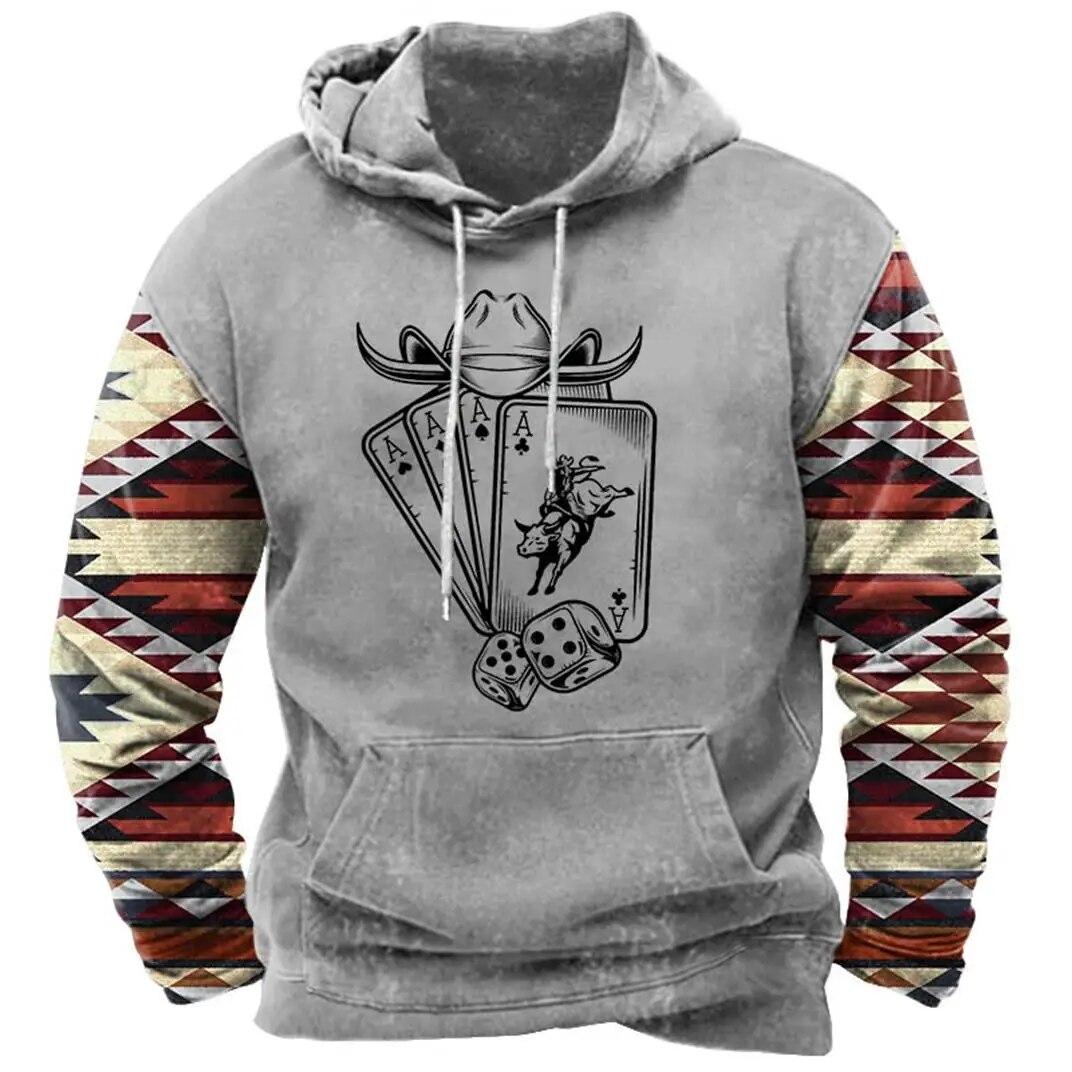 ETST 07 Western Cowboy Print Heren Hoodie Herfst Oversized Sweatshirt Met Capuchon Amerikaanse Vintage Streetwear Dagelijks Casual Herenkleding Tops 6XL