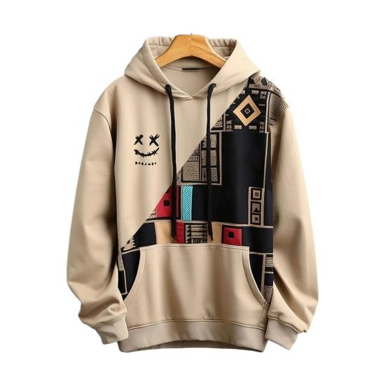 DILLER Herfst Winter Heren Hoodie Losse Lange Mouw Kleuraanpassing Grote Opgezette Zak Cartoon Patroon Retro Capuchon Dikke Warme Trui Streetwear Mannen top 2XL kaki