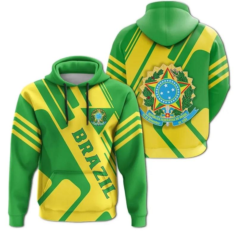 ETST 012 Brazilië Vlag Kaart Grafisch Sweatshirt Braziliaans Nationaal Embleem Hoodie Voor Heren Kleding Casual Mannelijk Hooded Sport Jongen Truien Tops 4XL