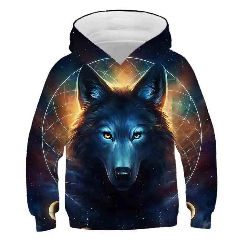 Etst 003 Wolf Dieren 3D Hoodies Kinderen Streetwear Meisjes Jongens Bedrukt Kinderen Sweatshirts Lange Mouw Herfst Winter Kleding 160cm