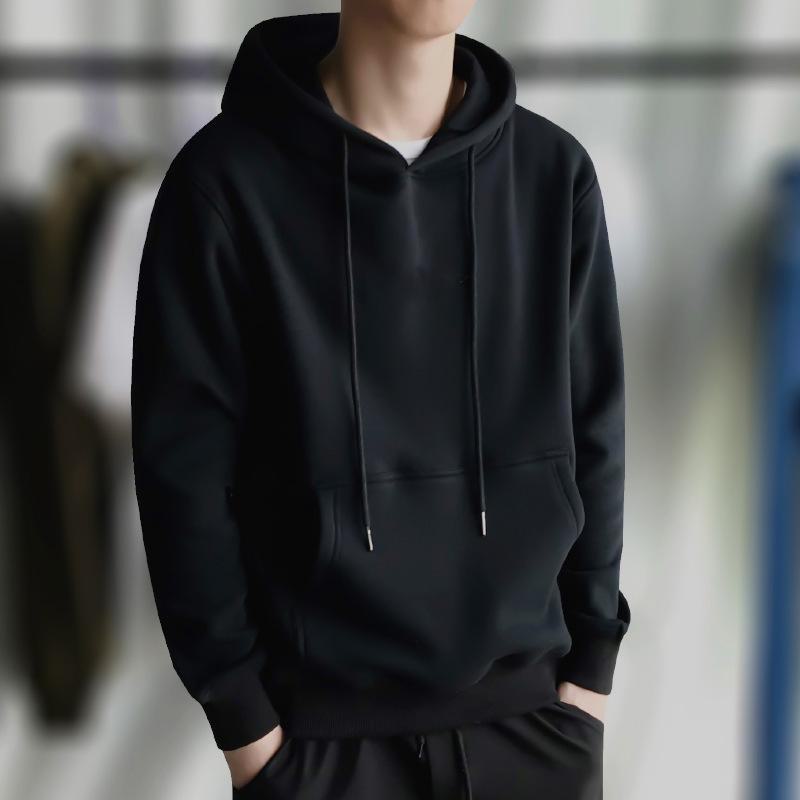 AI Supermarket Trendy sweatshirt met capuchon voor heren met fleecevoering - dikke pulloverjas voor herfst en winter, Koreaanse stijl XL zwart