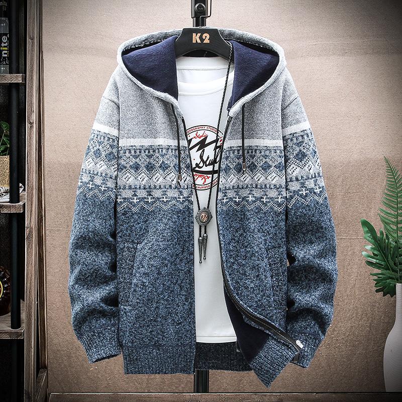 JOHO - CarGear Heren Fleece Warm Cardigan Plaid Trui Capuchon Winterkleding Harajuku Jas Volledige Rits Cardigans Jas Mode Gebreide Trui 3XL  80-90kg